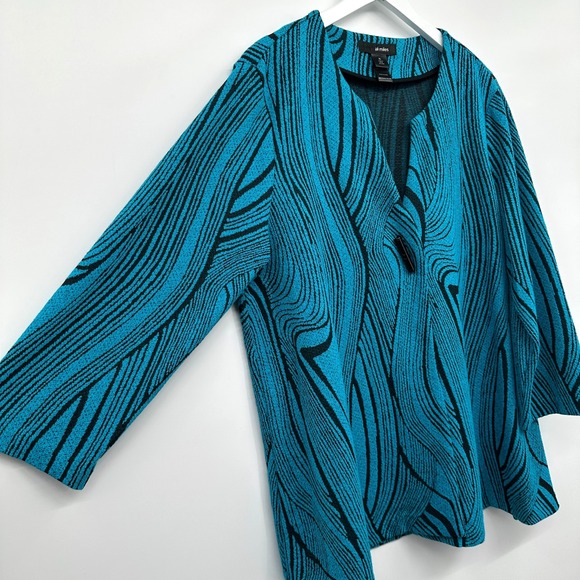 Ali Miles Jacket Top Size XL Blue Black 3/4 Sleeves Stretch Artsy Statement Boho - Picture 2 of 11